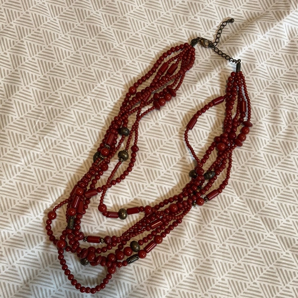 Multi-strand Red Beaded Necklace